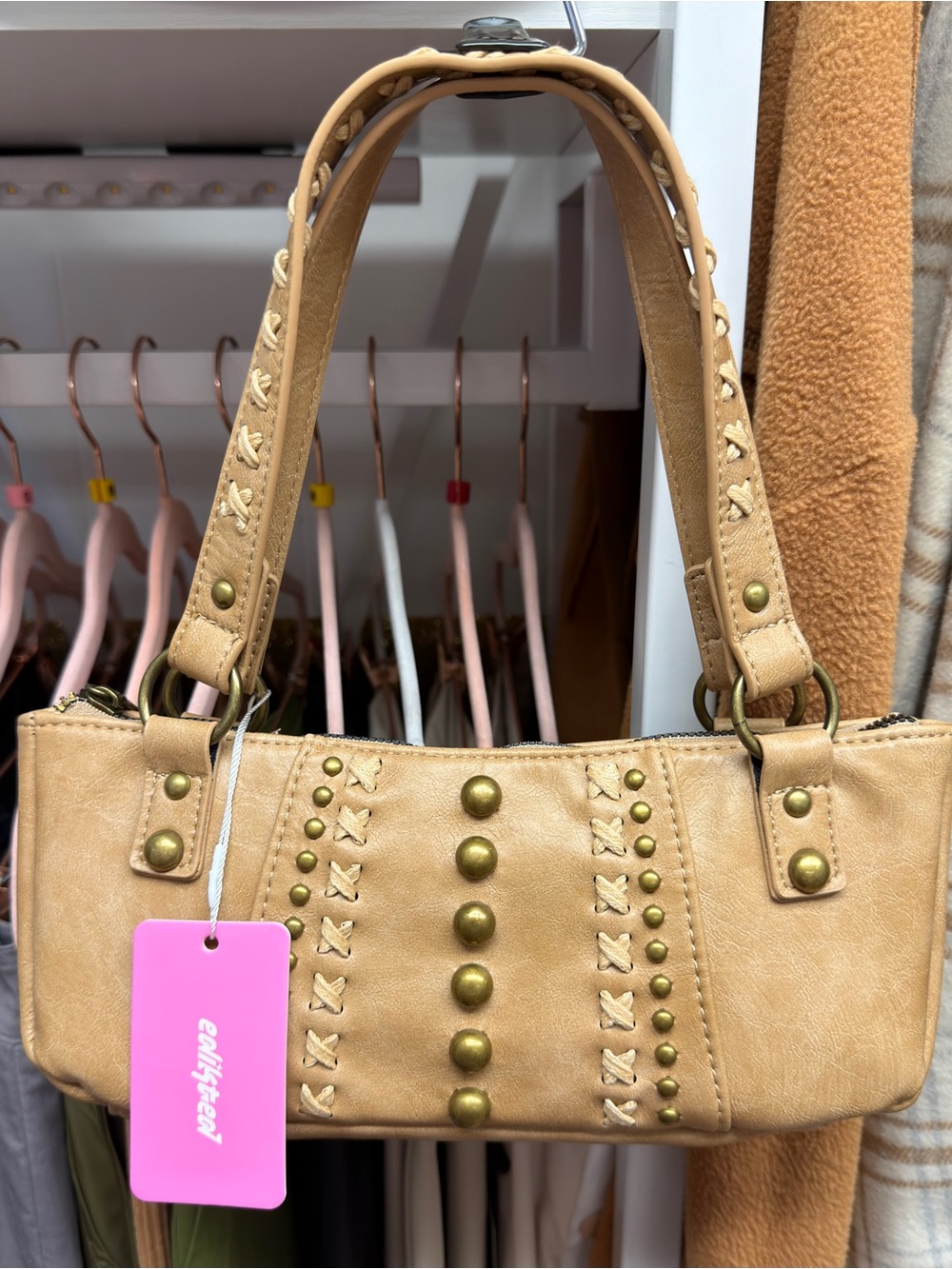 Edikted Tan Studded Shoulder Bag